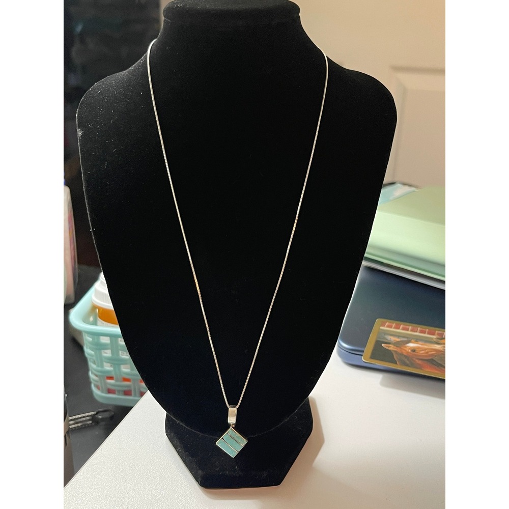 Zuni‎ Turquoise Pendant and 18" Sterling Silver Box Chain Native American Made - Picture 4 of 8